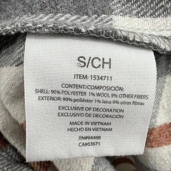 HFX Womens S Shacket Shirt Jacket Gray Rust Plaid Snap Front Pockets Oversize - Picture 9 of 13